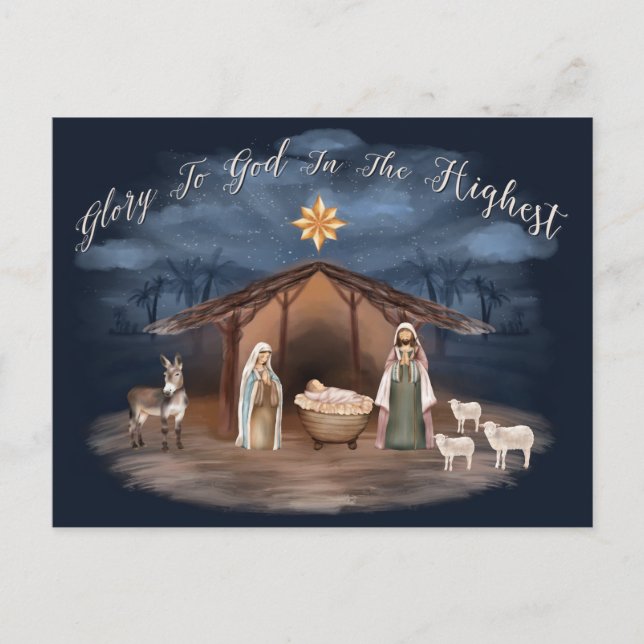 Elegant Religious Jesus Nativity Christian Holiday Postcard (Front)