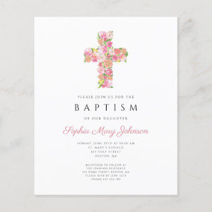 Elegant Religious Pink Floral Cross Baptism