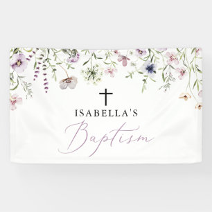 Elegant Religious Pink Wildflower Girl Baptism Banner