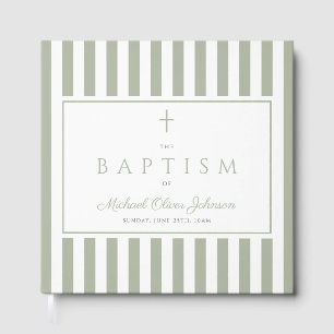 Elegant Religious Sage Green Stripes Baptism Guest Book