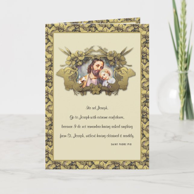 Elegant Religious St. Joseph Child Jesus Gold Card (Front)
