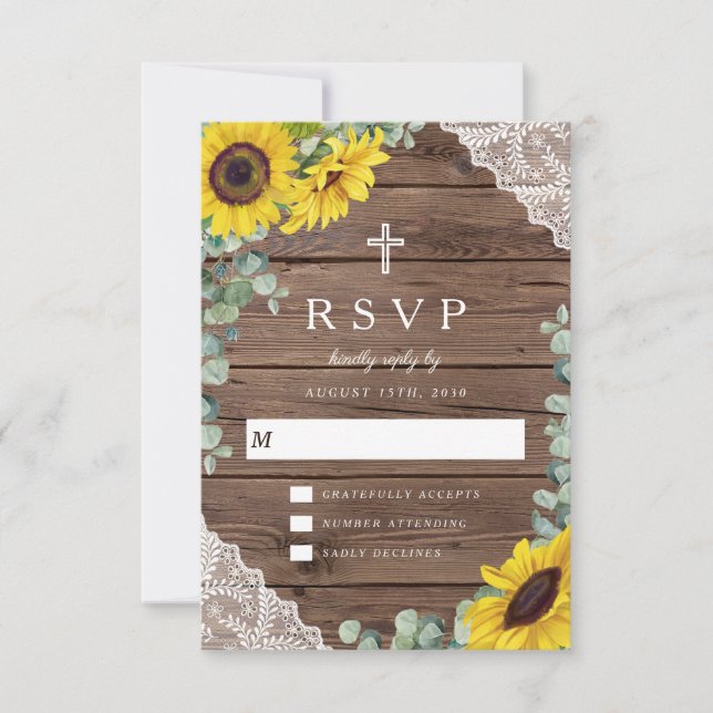 Elegant Religious Sunflower Wedding  RSVP Card (Front)