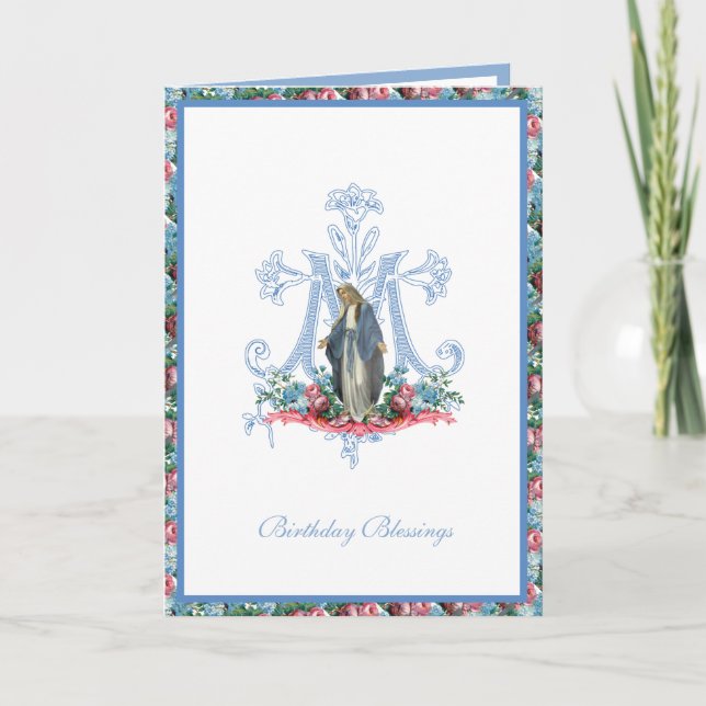 Elegant Religious Virgin Mary Floral Card (Front)