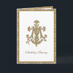 Elegant Religious Virgin Mary Gold Floral Card<br><div class="desc">This is a beautiful traditional Catholic gold religious image of a symbol of the Blessed Virgin Mary,  Marian "M" with lilies.   All text and fonts may be modified to suit the occasion and recipient.</div>