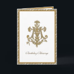 Elegant Religious Virgin Mary Gold Floral Card<br><div class="desc">This is a beautiful traditional Catholic gold religious image of a symbol of the Blessed Virgin Mary,  Marian "M" with lilies.   All text and fonts may be modified to suit the occasion and recipient.</div>