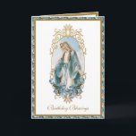 Elegant Religious Virgin Mary Gold Floral Card<br><div class="desc">This is a beautiful traditional Catholic gold religious image of  the Blessed Virgin Mary,  Our Lady of Grace with a  Marian "M" Monogram inside with lilies.   All text and fonts may be modified to suit the occasion and recipient.</div>