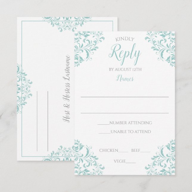 Elegant Reply Card - Nadine (Light Turquoise) (Front/Back)