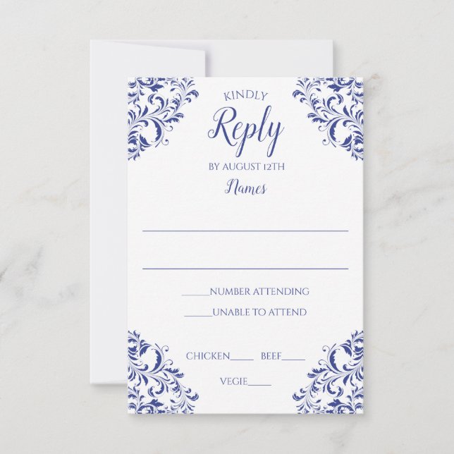 Elegant Reply Card - Nadine (Royal Blue) (Front)