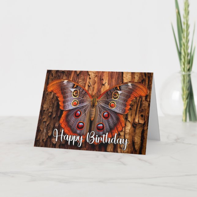 Elegant Resting Butterfly Art Happy Birthday Card (Front)