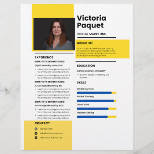 Elegant RESUME TEMPLATE Customisable Photo Yellow  Custom Letterhead
