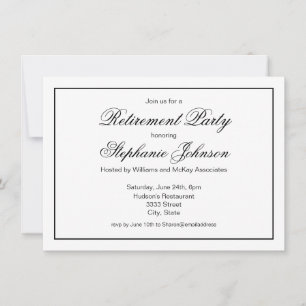 Elegant Retirement Black and White Script Party Invitation