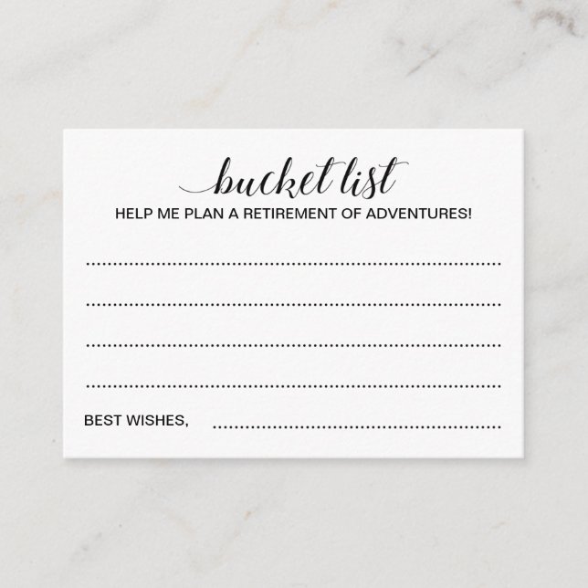 Elegant Retirement Bucket List Ideas Guest Book Advice Card (Front)