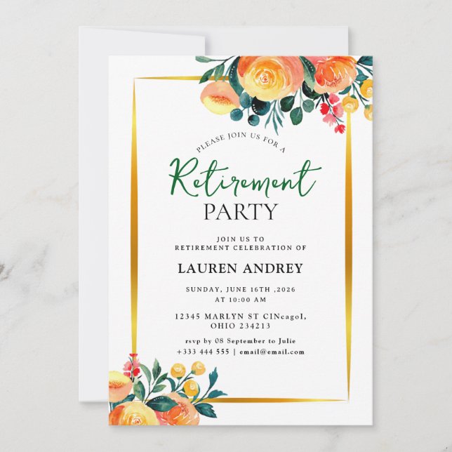 Elegant Retirement Celebration Invitation (Front)