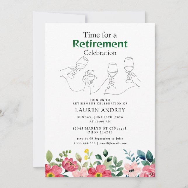 Elegant Retirement Celebration Invitation (Front)