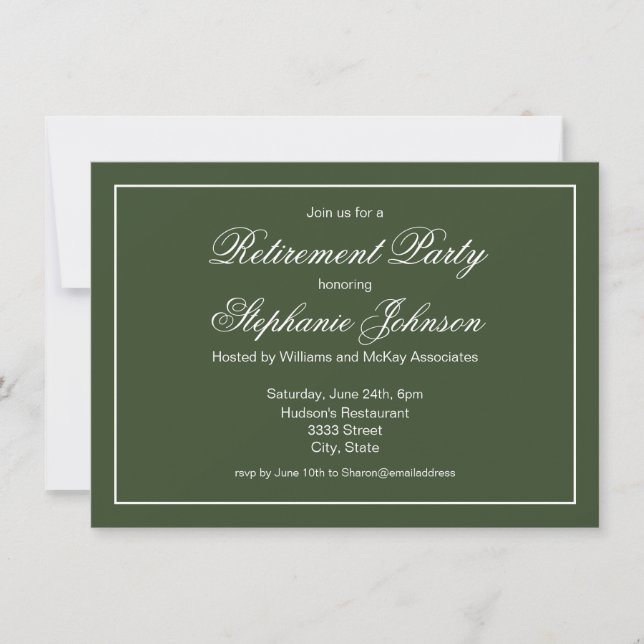 Elegant Retirement Dark Green Party Invitation (Front)