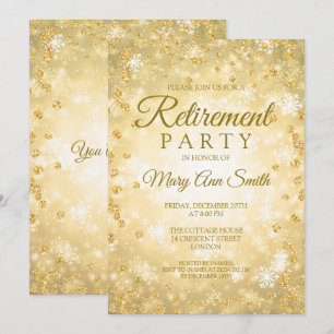 Elegant Retirement Gold Glitter Winter Wonder Invitation