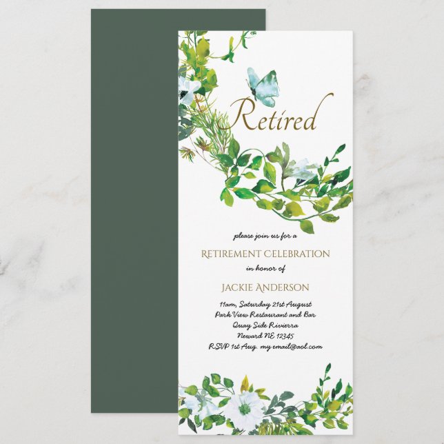 Elegant RETIREMENT Invitations Botanical Floral (Front/Back)