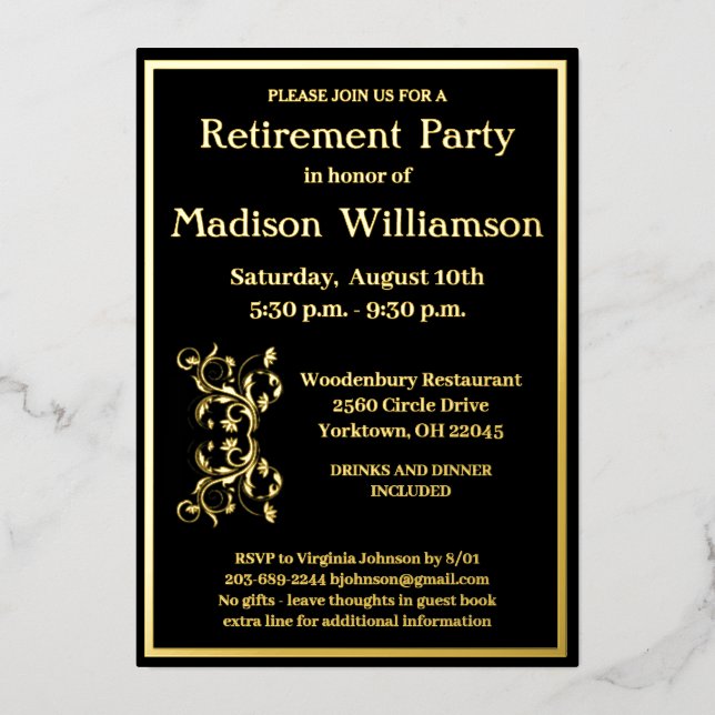 Elegant Retirement Party Black REAL Gold     (Front)