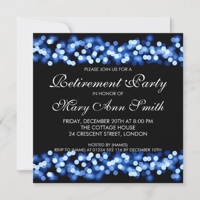 Elegant Retirement Party Blue Hollywood Glam Invitation (Front)