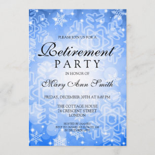 Elegant Retirement Party Blue Winter Bokeh Lights Invitation