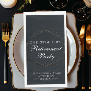 Elegant Retirement Party Customised Black Gold Napkin