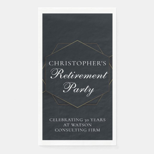 Elegant Retirement Party Customized Black Gold Napkin (Front)