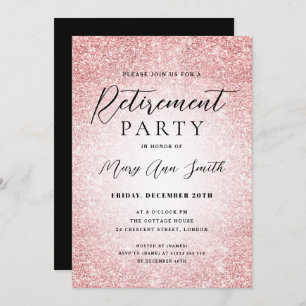Elegant Retirement Party Glam Rose Gold Glitter Invitation