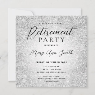 Elegant Retirement Party Glam Silver Glitter 