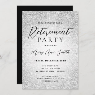 Elegant Retirement Party Glam Silver Glitter Invitation