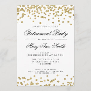 Elegant Retirement Party Gold Glitter Confetti Invitation