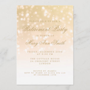 Elegant Retirement Party Gold Sparkle Lights Invitation