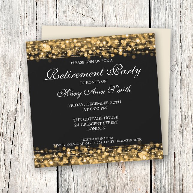 Elegant Retirement Party Gold Sparkles Invitation (Creator Uploaded)