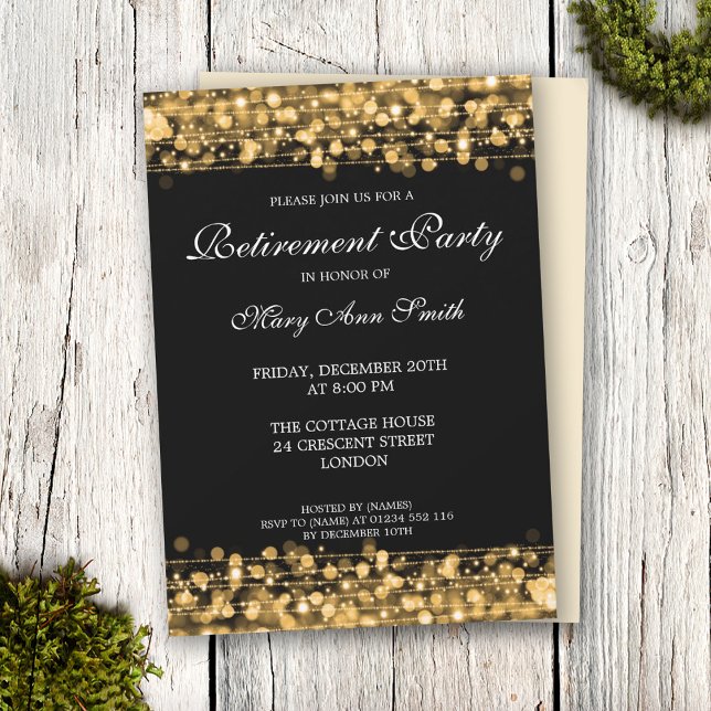 Elegant Retirement Party Gold Sparkles Invitation (Creator Uploaded)