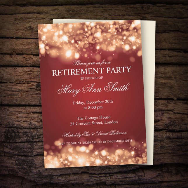 Elegant Retirement Party Gold Sparkling Lights Invitation (Creator Uploaded)