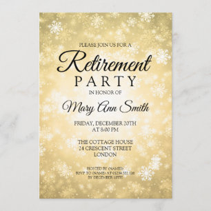 Elegant Retirement Party Gold Winter Wonderland Invitation