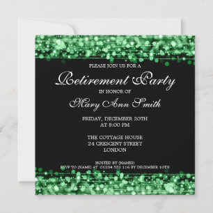 Elegant Retirement Party Green Sparkles Invitation