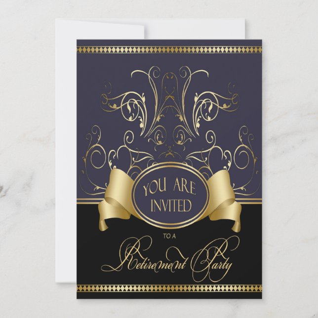 Elegant Retirement Party Invitation In Blue Black  (Front)