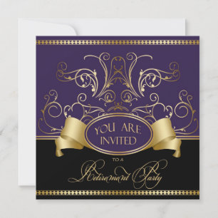 Elegant Retirement Party Invitation Purple Gold Bl