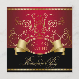 Elegant Retirement Party Invitation Red Gold Bl