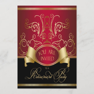 Elegant Retirement Party Invitation Red Gold & Bla