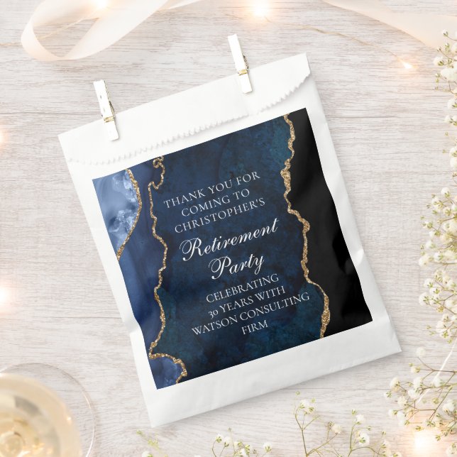 Elegant Retirement Party Navy Blue Gold Agate  Favour Bags (Clipped)