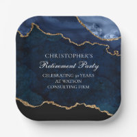 Elegant Retirement Party Navy Blue Gold Agate 