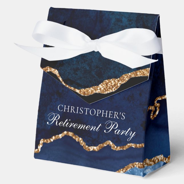 Elegant Retirement Party Navy Blue Gold Custom Favour Box (Front)