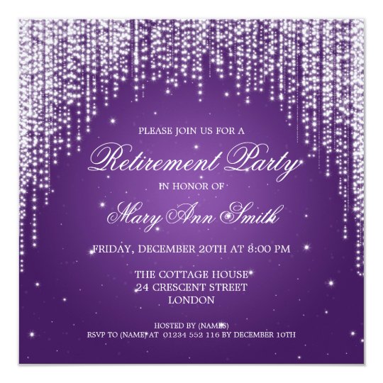 Elegant Retirement Party Night Dazzle Purple Card