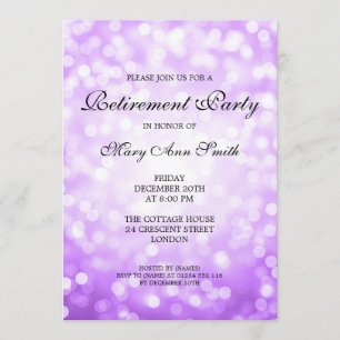 Elegant Retirement Party Purple Glitter Lights Invitation