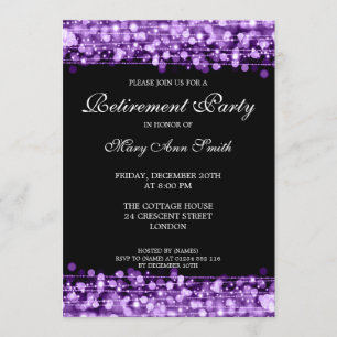 Elegant Retirement Party Purple Sparkles Invitation