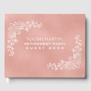 Elegant Retirement Party   Rose Gold Botanical Guest Book