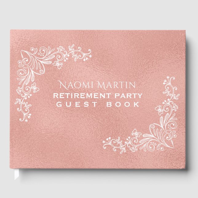 Elegant Retirement Party | Rose Gold Botanical Guest Book (Front)