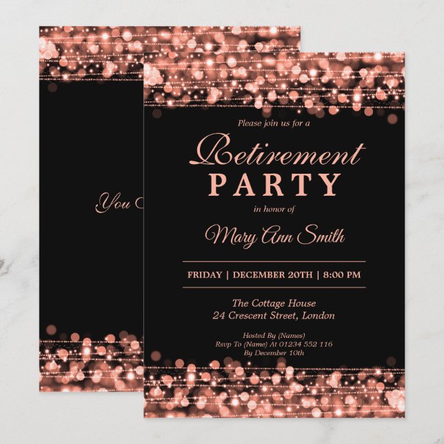 Elegant Retirement Party Rose Gold Invitation (Front/Back)