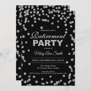 Elegant Retirement Party Silver Glitter Confetti Invitation
